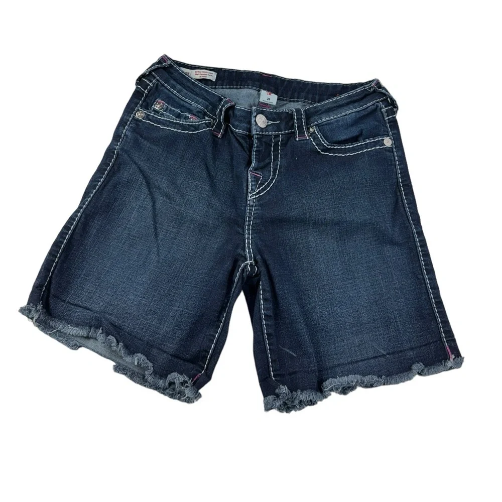 True Religion 28 Jayde mid rise Raw Hem Denim Jean Shorts